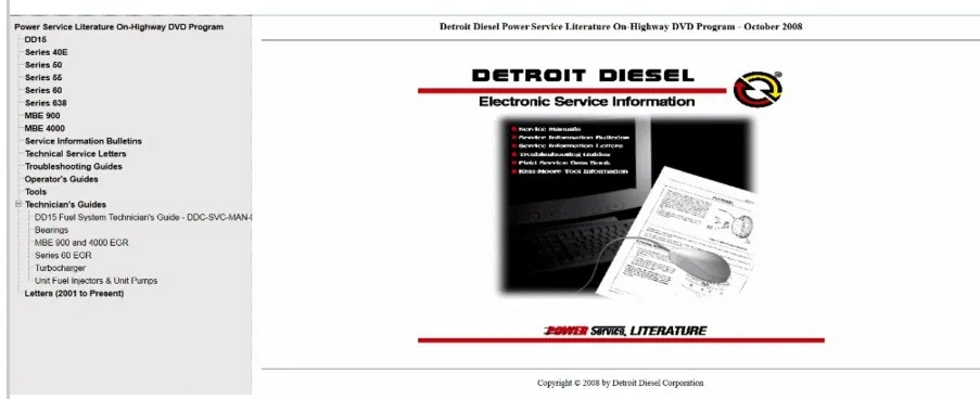 Detroit Diesel Power Service Literature On Highway DVD 2008|detroit diesel|diesel powerdvd 8 |