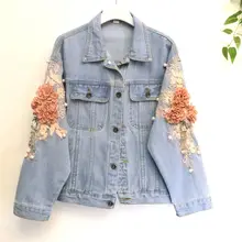 Дизайн роскошный Для женщин ковбойская джинсовая куртка с цветочным принтом Объёмный рисунок(3D-принт) кисточкой Ковбойское пальто джинсовые куртки детская верхняя одежда Для женщин высокое качество