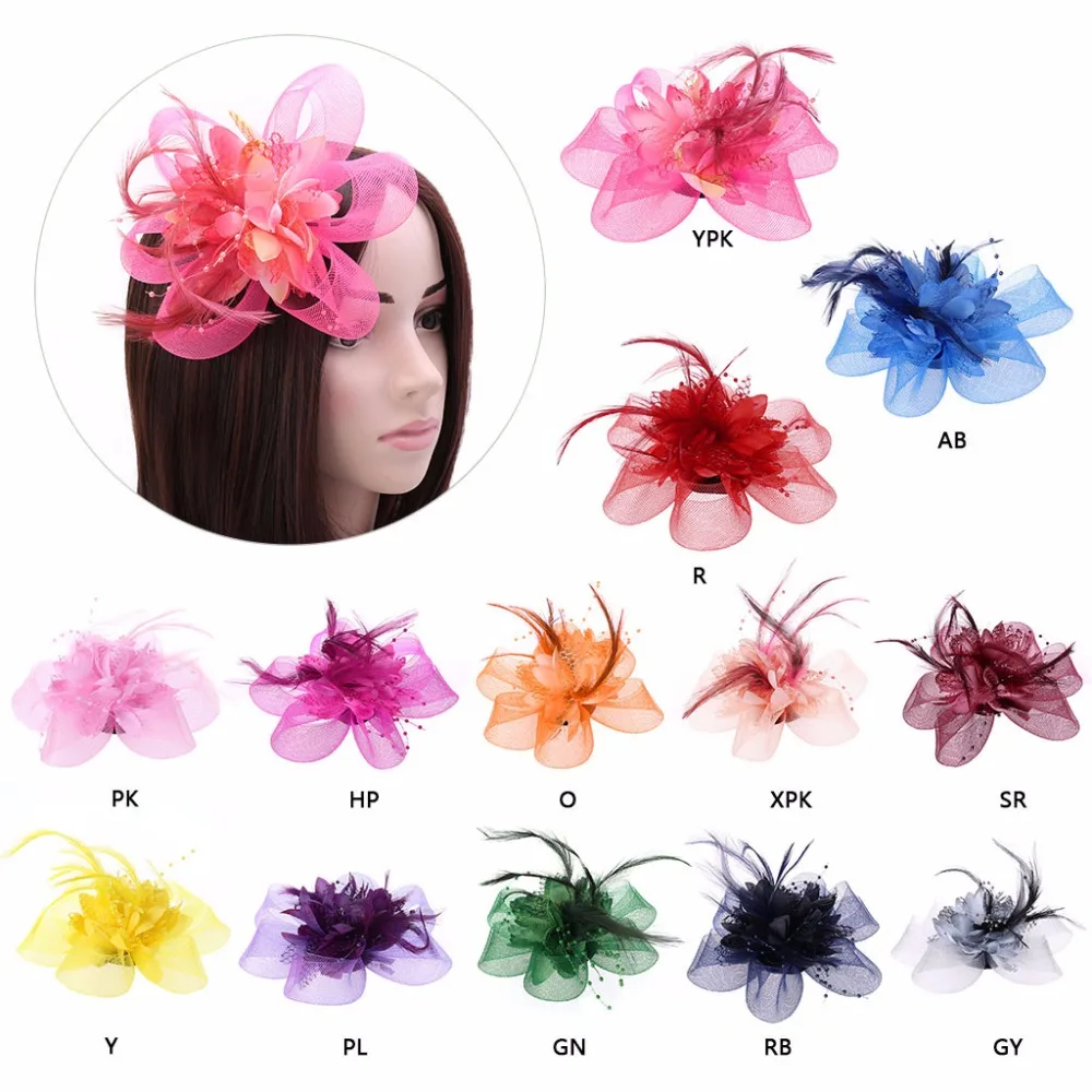 Womens Flower Feather Beads Mesh Corsage Hair Clips Fascinator Bridal Hairband