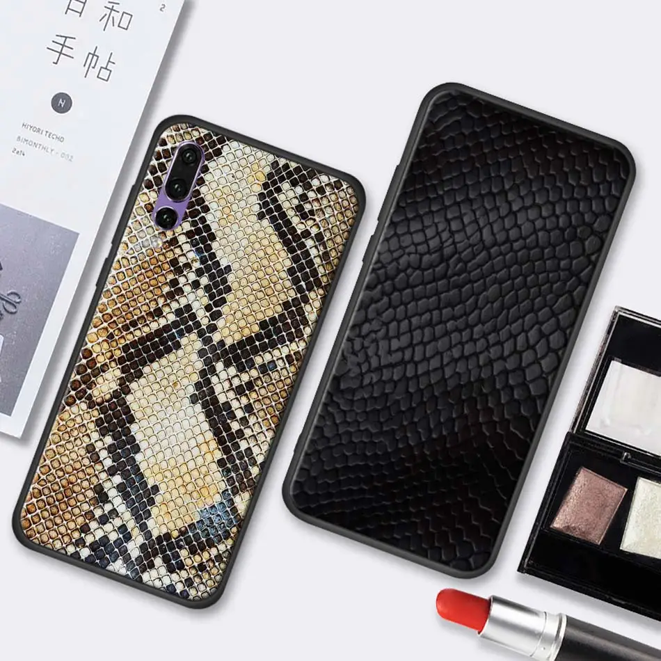 Yomic розовый кожаный Змеиный Черный чехол для Huawei P30 P40 Lite E P20 Pro P10 P Smart Z Plus 2019 Мягкий
