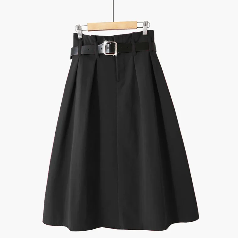 PEONFLY модная женская юбка с поясом Весна Лето корейский элегантный стиль Высокая талия плиссированная трапециевидная Повседневная Женская юбка