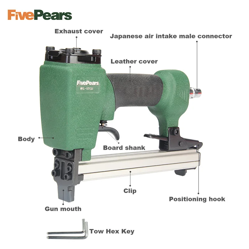 FivePears 1013J Pneumatic Nail Gun Air Stapler Gun Tool Brad Nail Gun U Style for Furniture Wood Sofa woodworking