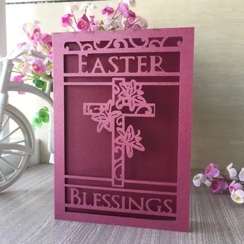 

40pcs Laser Cut Pearl paper wedding invitation cards Easter party Birthday Greeting decoration Cross Patter Easter Blessing card