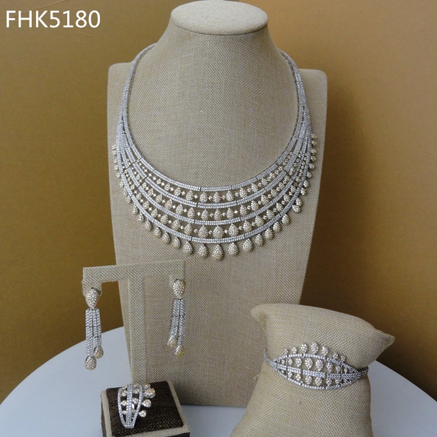 

Yuminglai Party Gold Jewerly Set Beige Enamel Beautiful Necklace Earrings Jewelry Set For Women FHK5180