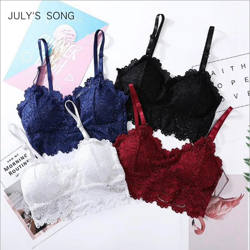 

JULY'S SONG Lace Wrapped Chest Beauty Back Underwear Push Up Wire Free Bra Breathable Thin Women Lingerie Set Deep V Sexy