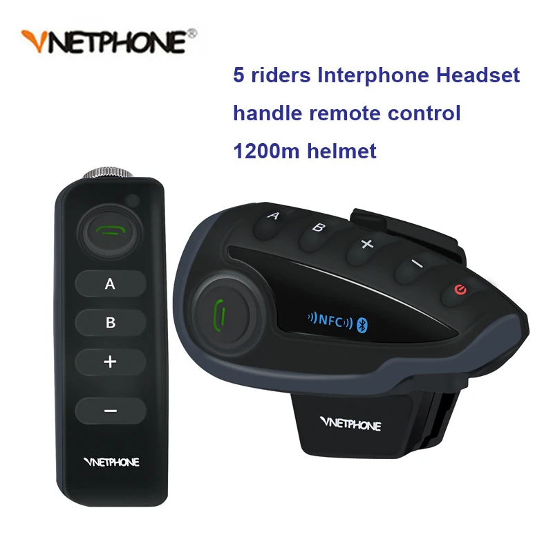 V8 1200M BT Bluetooth мотоциклетный шлем Интерком для 5 всадников домофон гарнитура NFC/Tele пульт дистанционного управления с fm-радио