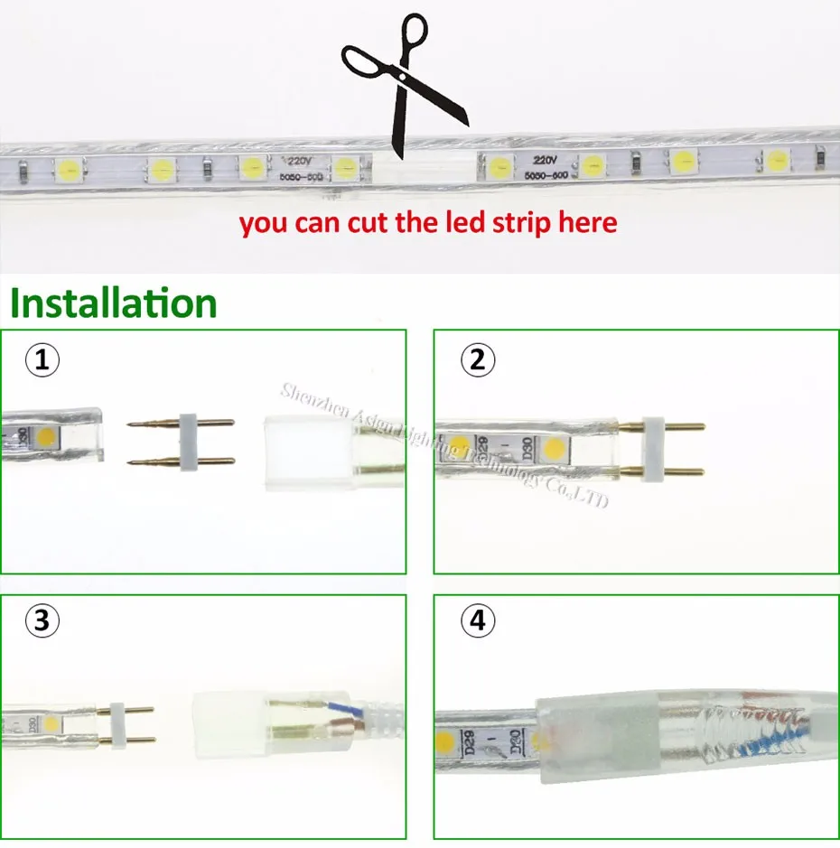 1 комплект AC 220 V Светодиодная лента 5050 SMD Водонепроницаемая силиконовая трубка 1 м/2 м/3 м/4 м/5 м/6 м/7 м/8 м/9 м/10 м/ 15 м/20 м 60 Светодиодный s/M+ ЕС разъем питания