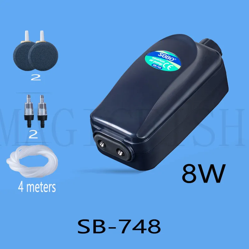 Тихий 220 В 8 Вт 12 Вт Воздушный Насос Регулируемый супер тихий 4 выхода аквариум кислородный аэратор воздуха, Koi рыба аэратор воздуха - Цвет: SB748and Accessories