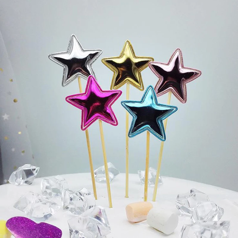 

5 Pcs Kawaii PU Leather Heart Star Crown Cake Topper For Birthday Cupcake Flag Baby Shower Party Wedding Decoration Supplies