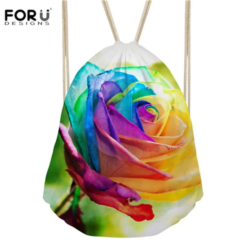 

FORUDESIGNS 3D Women Drawstring Bag Pretty Flower Rose Sport Bag for Girl Fitness Gym Drawstring Storage Backpack Bolsa Feminina