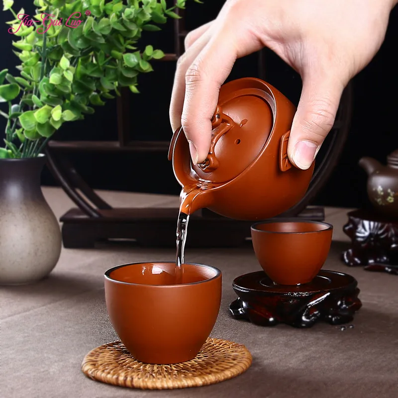 

JIA-GUI LUO 3 pieces 1 set kung fu tea set thanksgiving teapot set home decoration accessories Purple Clay J008