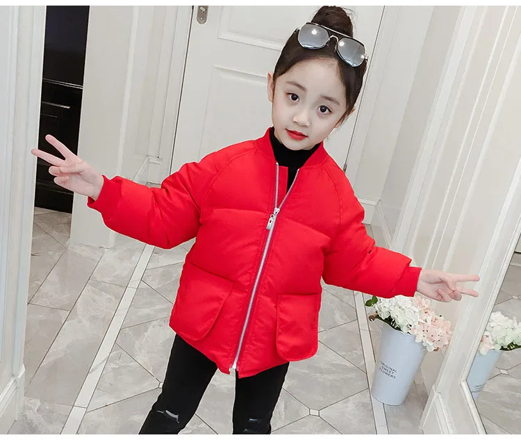 Children's Parkas Solid V-neck Zipper Cotton Jacket For Big Girls Winter Coat Kids Warm Thick Tops Baby Girl Padded Outerwears (19)