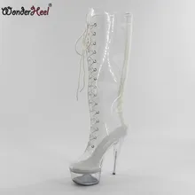 Wonderheel/Популярные Экстремально высокий каблук женские прозрачные босоножки из ПВХ appr.15cm туфли-лодочки; туфли на высоком каблуке, на платформе, на шнуровке сапоги до колена высокие сапоги пикантные Фетиш-сапоги
