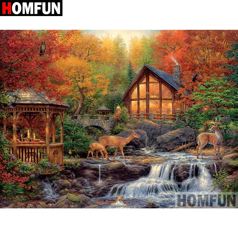 Алмазная 5D картина HOMFUN сделай сам полноразмерная/круглая вышивка Дом книга олень