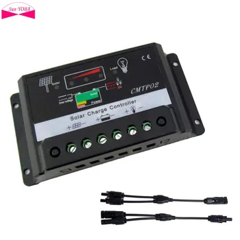 

15A MPPT 12V/24V Solar Panel Charge Controller Battery Regulator Safe Protection Auto Switch + Cable Connectors