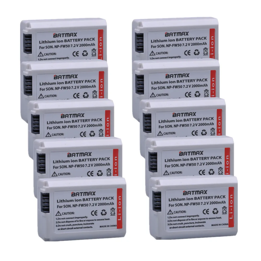 

10pcs 2000mAh NP-FW50 NP FW50 Replacement Battery for Sony a37 a5100 NEX5T NEX5R X-7 NEX6 NEX-5N NEX5C NEX3N NEX3CV a33 a35 a37