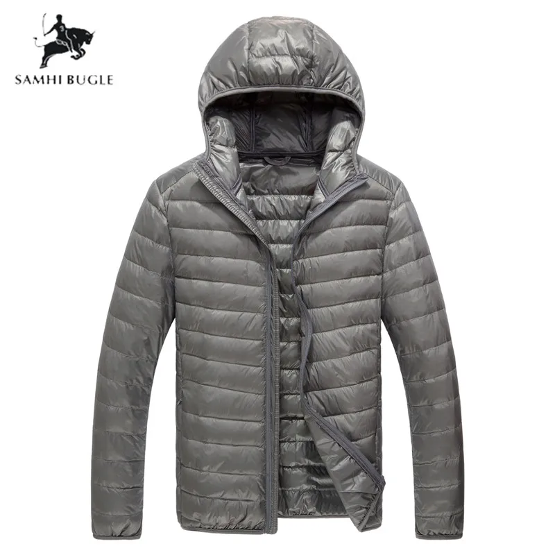 Winter Men Hooded Ultralight Jacket White Duck Down Jacket Men Down Jackets Outdoors Winter Male Casual Down Jacket Coat - Цвет: Серый