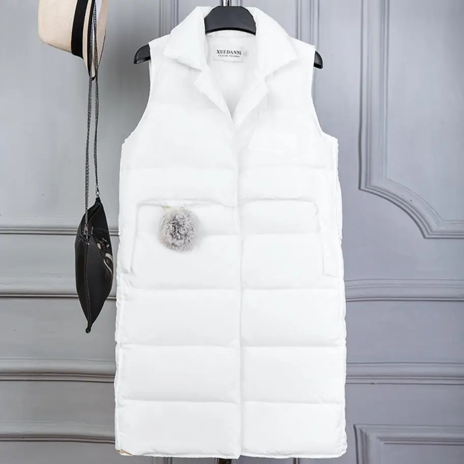 Осенний зимний жилет женский жилет куртка без рукавов теплая длинная куртка-жилет размера плюс 3xl - Цвет: white