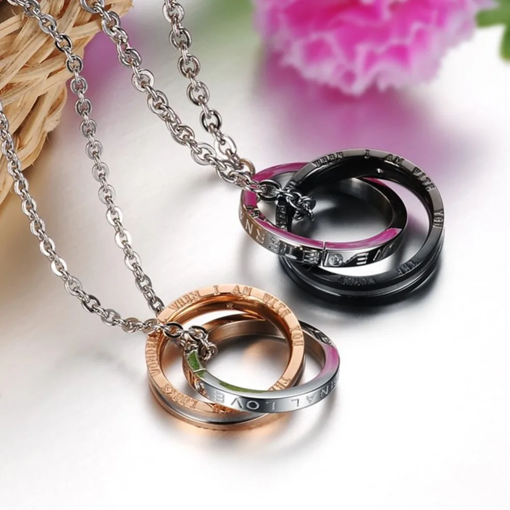 Double Circle Stainless Steel Love Forever Couple Lovers Necklace