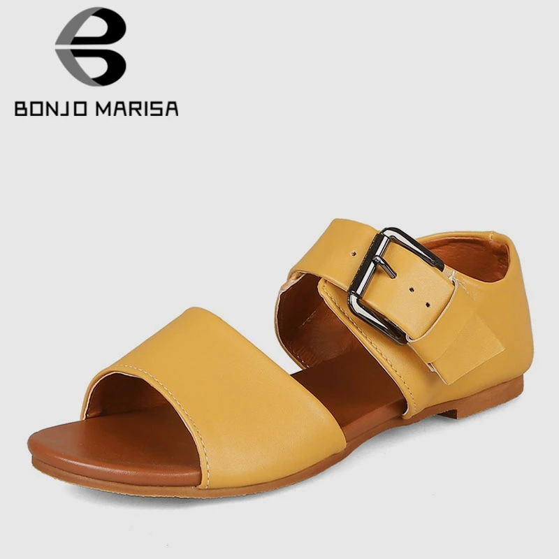 

BONJOMARISA 2019 New Ladies Mature Concise Summer Sandals Women Plus Size 33-48 Casual Low Heels Shoes Woman Breach Flat Sandals