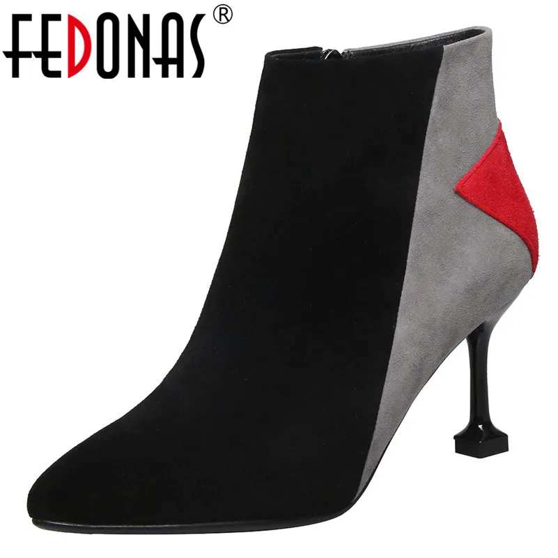 

FEDONAS 2019 Spring Autumn New Fashion Patchwork Pointed Toe Strange Style Women Ankle Boots Elegant Chelsea Boots Party Shoes