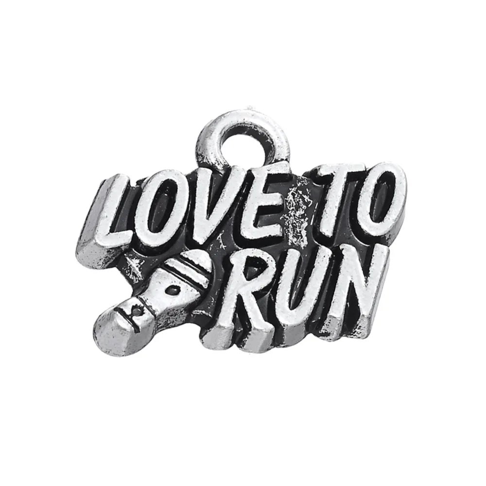 EUEAVAN 20 штук Love To Run спортивные шармы слово письмо выгравированы сплава кулон