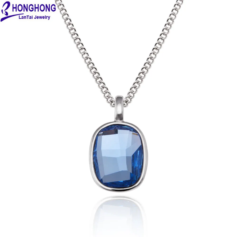 Honghong Высококачественная квадратная Подвеска из кристалла ожерелья и подвески для женщин голубое колье ожерелье женские модные ювелирные изделия