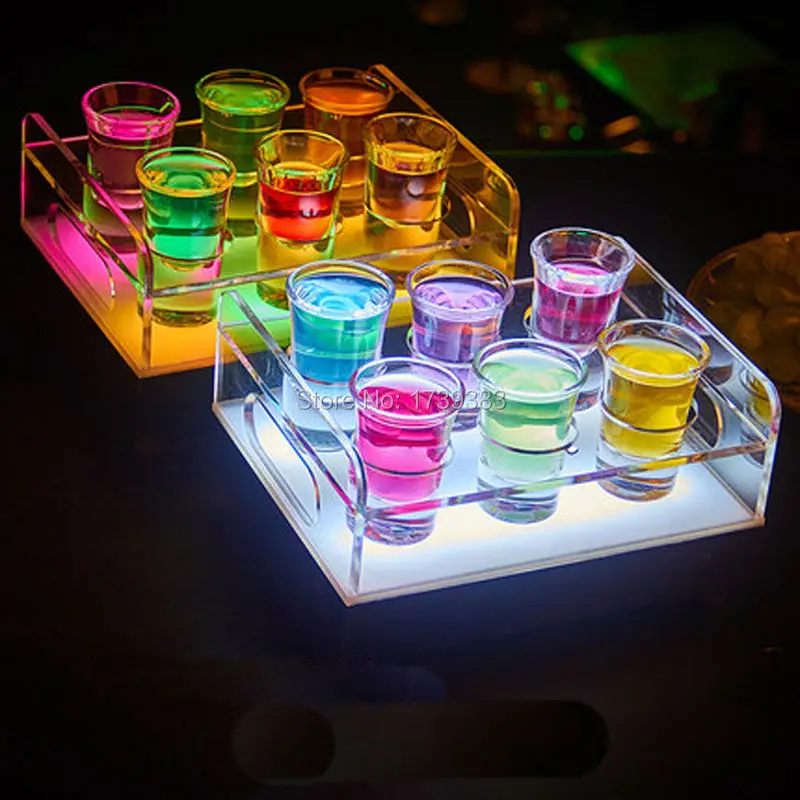 4Pcs/Set 6 Bottle Shot Glass Bullet Cup drinkware Holder Colorful LED light up Wine rack glowing