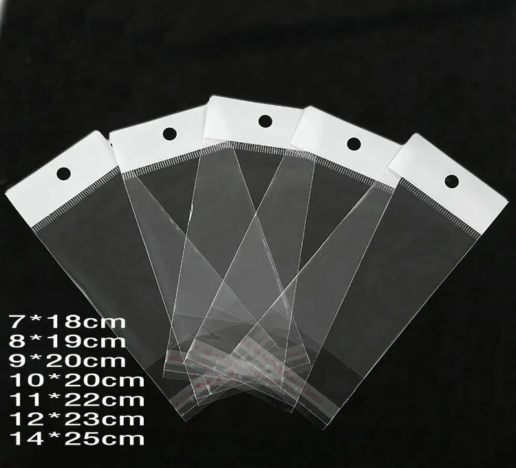 

500pcs 7 size Clear Self Adhesive Seal Plastic Storage Bag OPP Poly Pack Bag Retail Packaging Hang Hole Package Bag