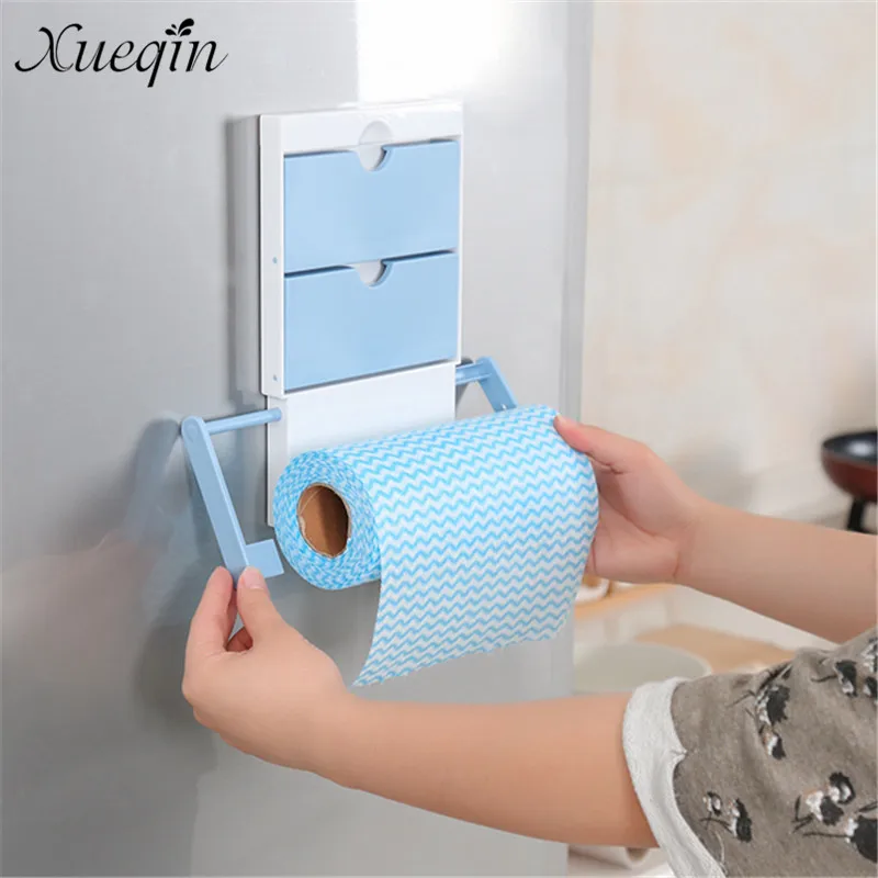 

Mrosaa Bathroom Shelf Fridge Storage Rack Magnet Roll Paper Towel Holder 3 Layers Cling Film Holder Seasoning Pots For Kitchen