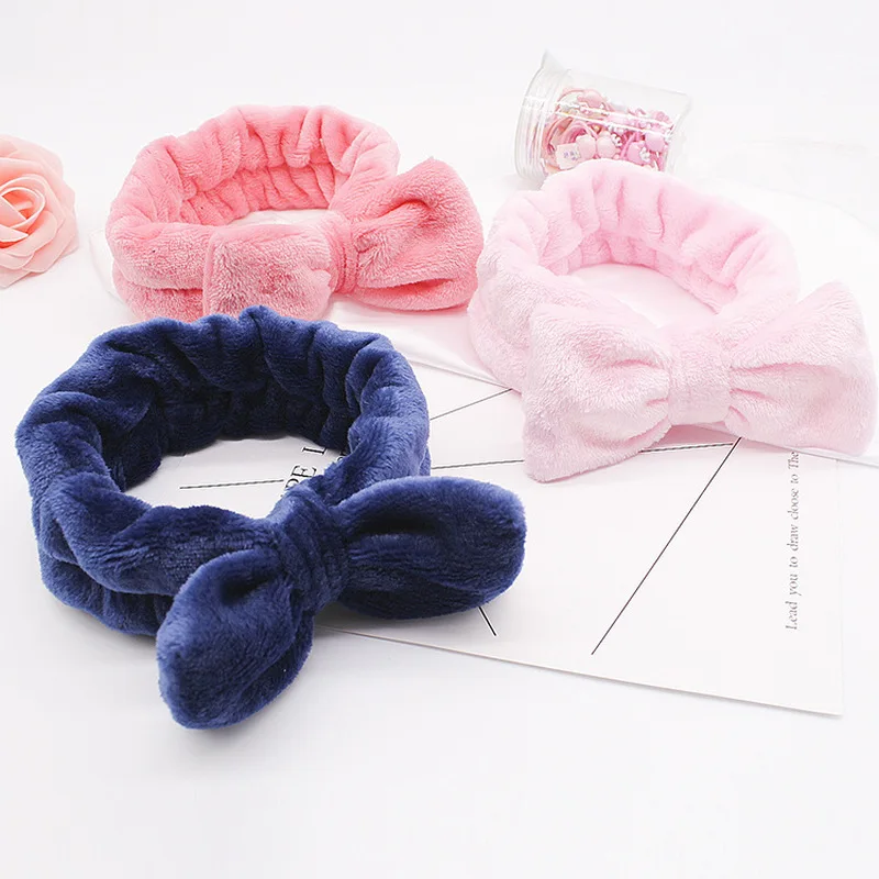 

Coral Fleece Hair Bow Cross Headband for Wash Face Makeup Lady Bath Mask Solid Hairband Elastic Soft Turban Hair Accessories
