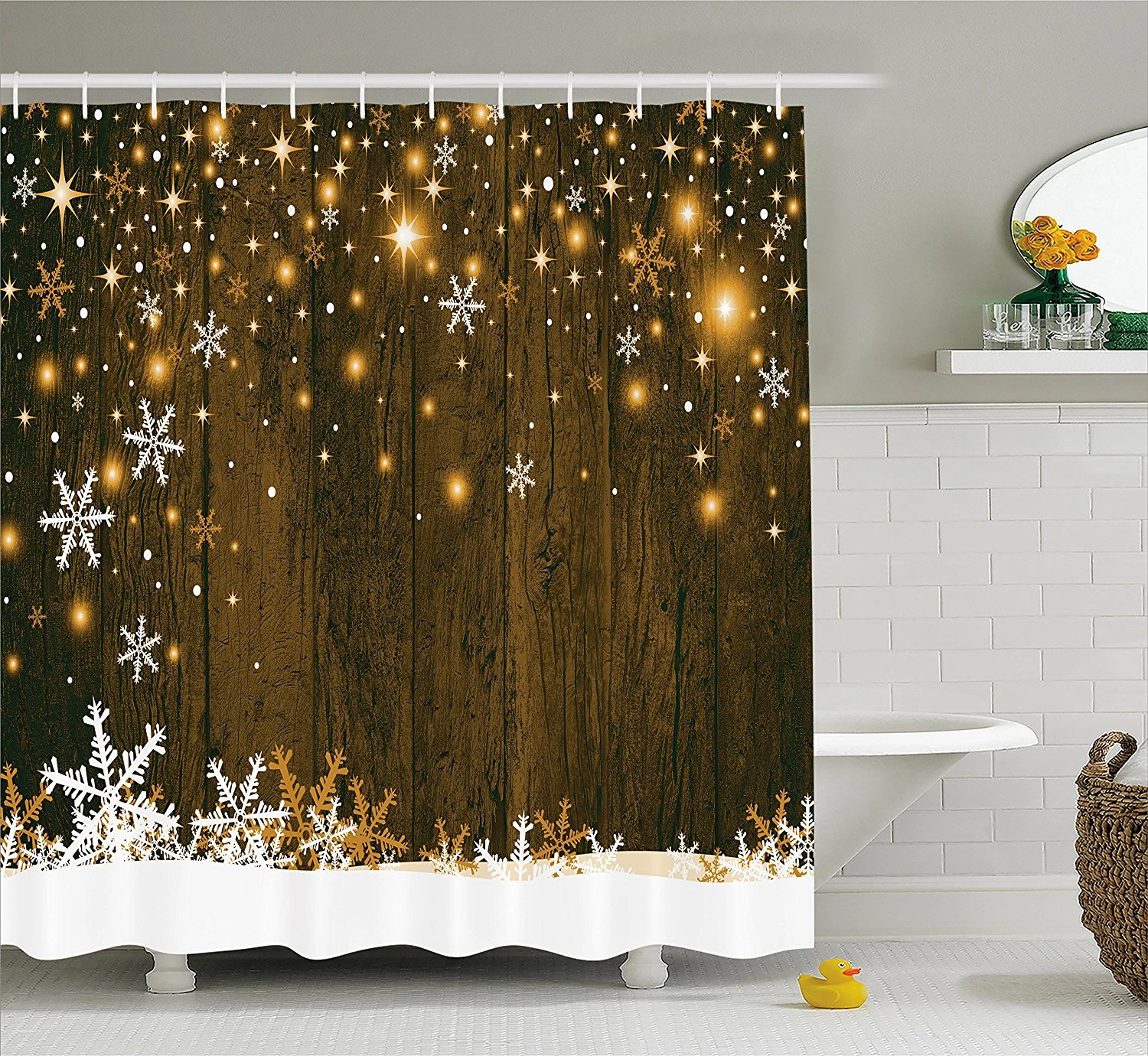 Cortina de ducha de Navidad copo de nieve rústica decoraciones de Navidad  tela de madera marrón baño conjunto de telón de fondo con copos de nieve| Cortinas de ducha| - AliExpress