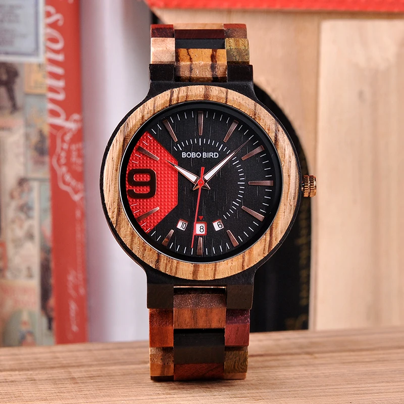 BOBO BIRD Q13 Date Display Business Watch for Mens Mixed Wooden Quartz Wristwatch in Wood Gift Box relojes hombre 2018
