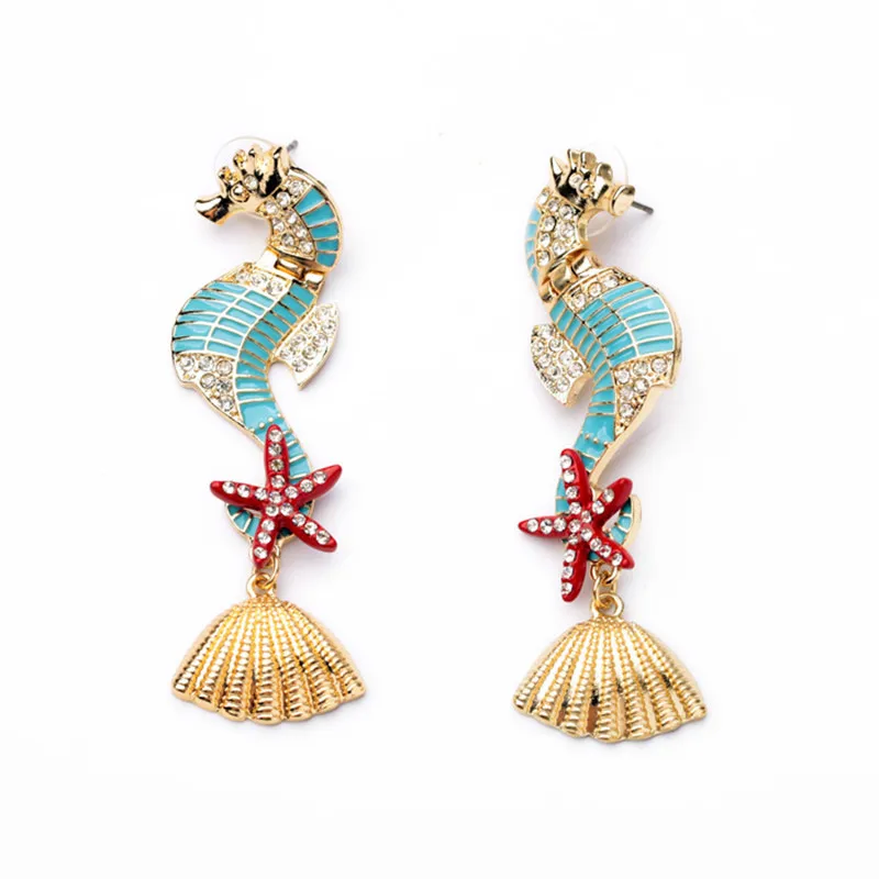 

LUBOV Gorgeous Sea Horses Starfish Seashell Design Personality Statement Earrings Women Fashion Piercing Earrings New Jewelry