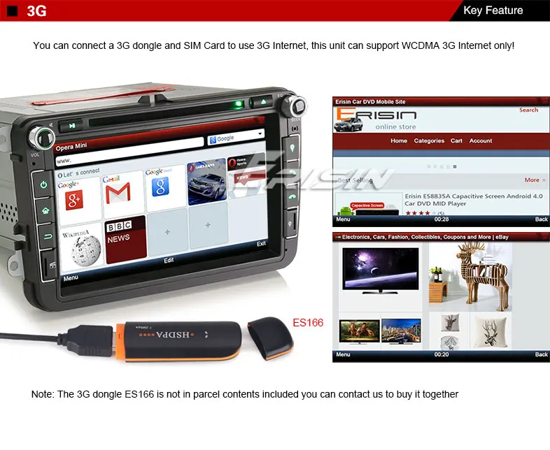 Top 7" Win8 Autoradio Car GPS Navigation 3G DVD DAB+ System for VW Jetta Golf EOS Seat ES8115V 5