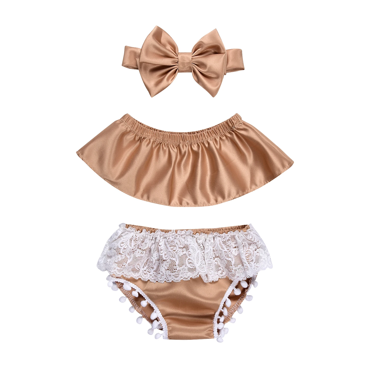 

Summer Newborn Baby Girl Clothes Set Toddle Girl Off Shoulder Top T-Shirt Lace Short Pants Headband 3PCS Outfit Clothes