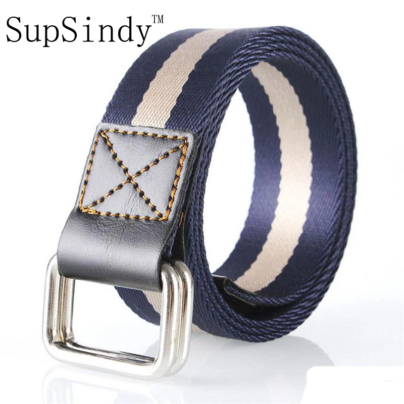 SupSindy Double ring Metal buckle nylon canvas belts for men luxury
