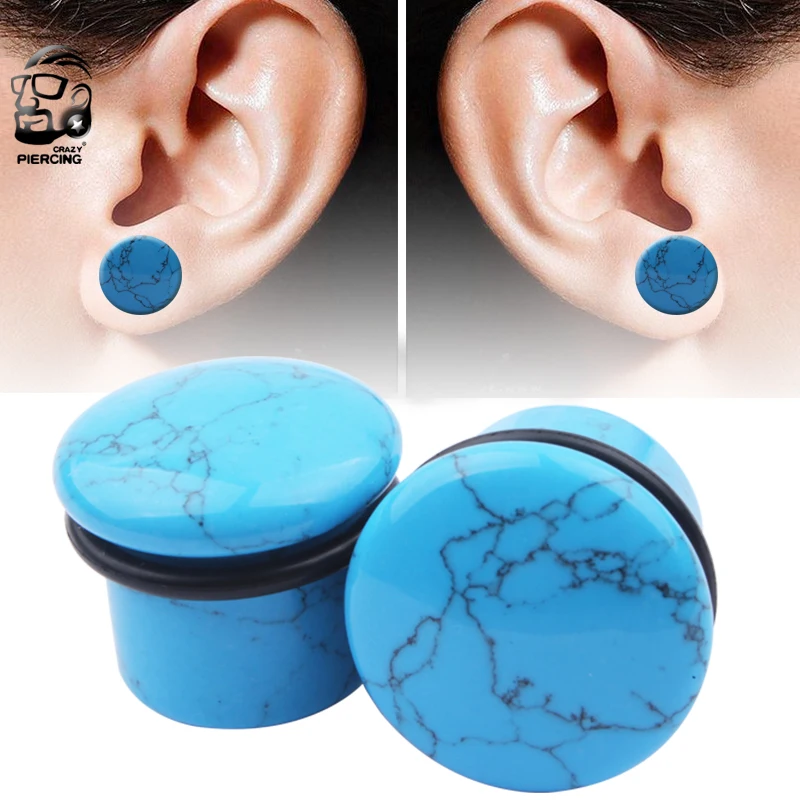 Natural Blue Stone Ear Plugs Tunnels Hot Fashion Ear Gauges Piercing