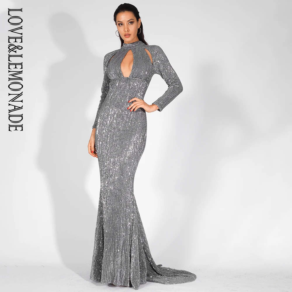 

Love&Lemonade Sexy Cut Out Stand Elastic Sequins Long Dress LM81525 Autumn/Winter