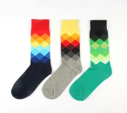 24 шт. = 12 пар, популярные хлопковые корейские носки с надписью «happy socks Graduate color diamonds rhombic wave», повседневные носки в консервативном стиле, 24