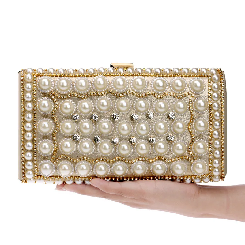 

2018 New Style Female Chains Bag Beaded Women Evening Bags Diamonds Small Purse Day Clutches Handbags Lady Pearl Wedding Bags