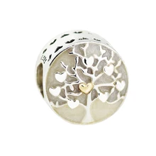 Подходит для Pandora шармы браслеты дерево бусины в виде сердца с 14 K настоящее золото стерлингового серебра 925 пробы-ювелирные изделия