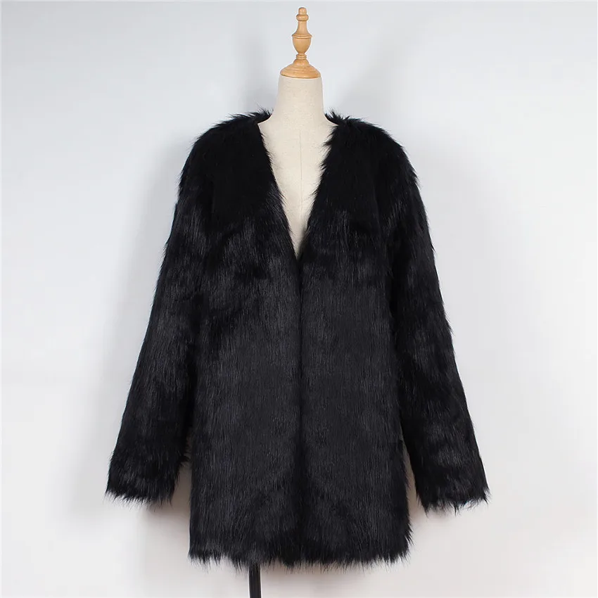 LANSHIFEI пальто из искусственного меха для женщин с длинным рукавом толстые теплые пушистые куртки размера плюс зимнее женское черное меховое пальто средней длины T8