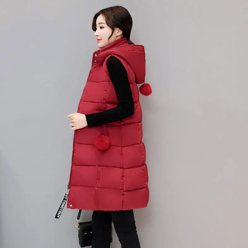 Stars Print Winter Vest Women Hooded Waistcoat Thicken Cotton Long Vest Jacket Colete Feminino Winter Jacket Pus Size 3XL C3734