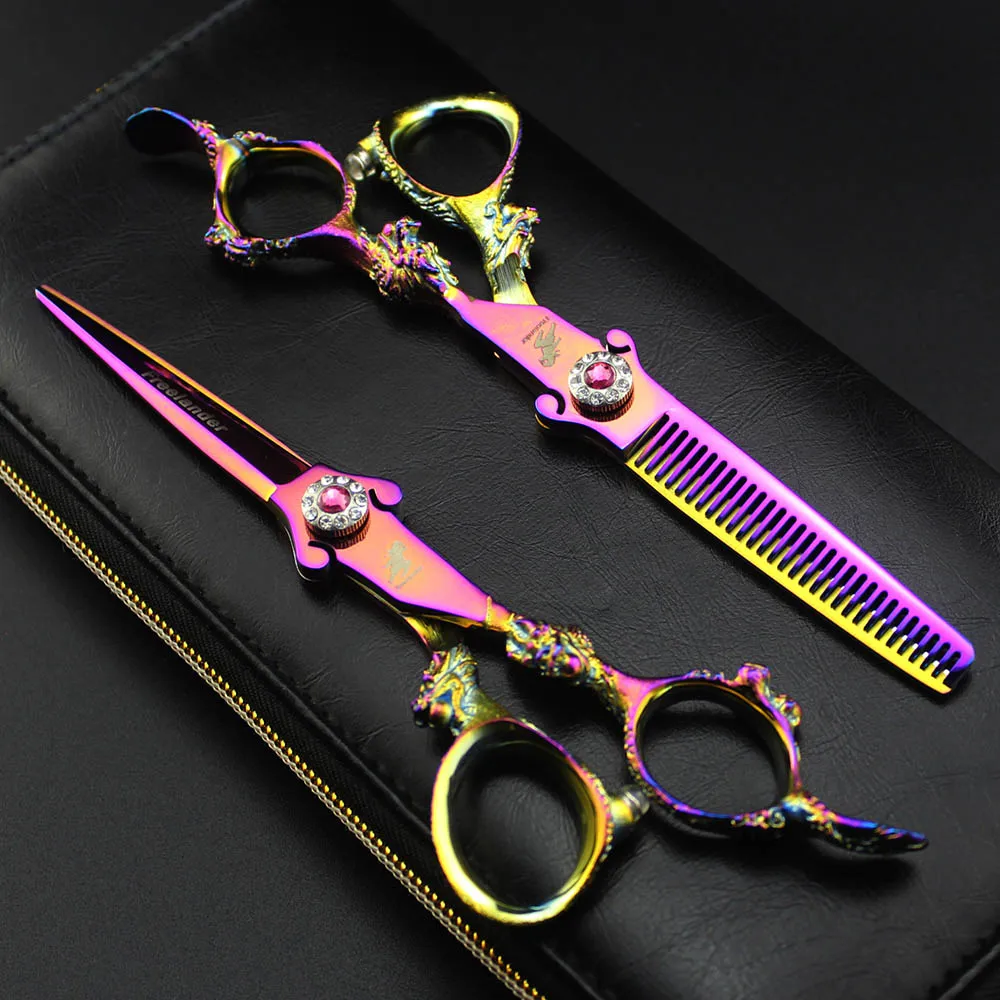 6,0 дюймов профессиональная прическа ножницы для укладки резка ножницы и истончение ножницы парикмахерские ножницы - Цвет: Многоцветный