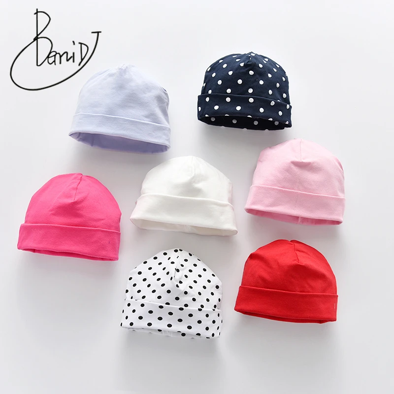 

2019 Spring Autumn Cotton Baby dot Hats Cartoon Print Newborn Hat Elastic Toddler Infant Cap For Girls Boys Children Photo Props