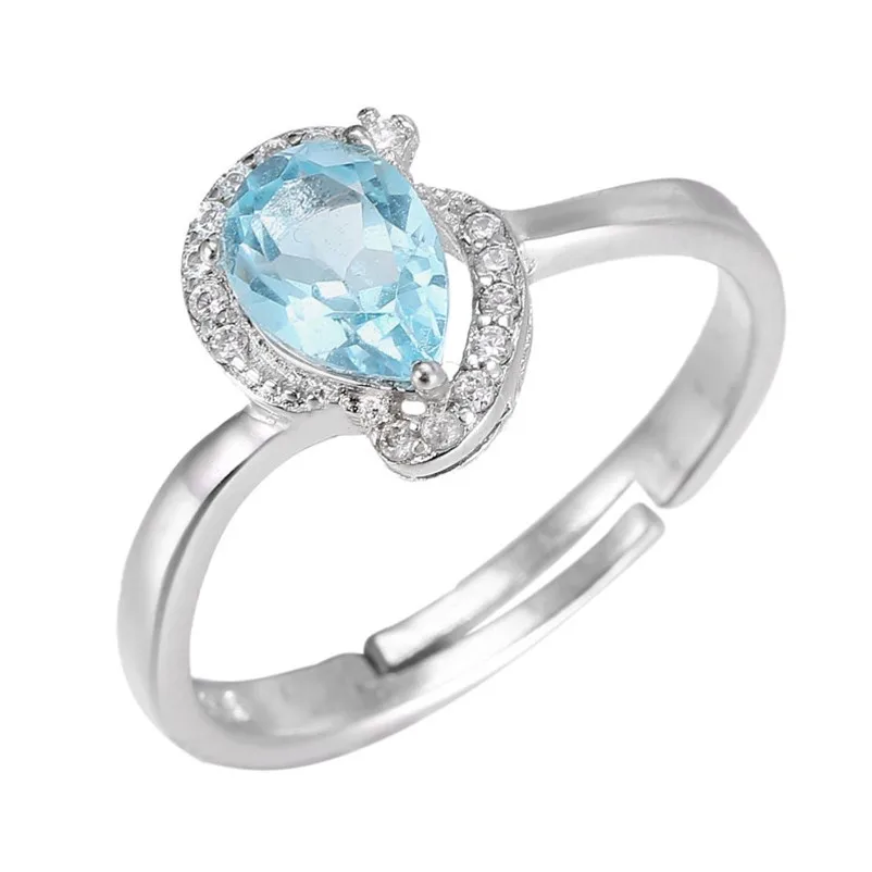 Rings For Women Fine Jewelry 100% Silver Natural Topaz Blue Water Drop Gemstone Ring Simple Classic Accessories R-TO013