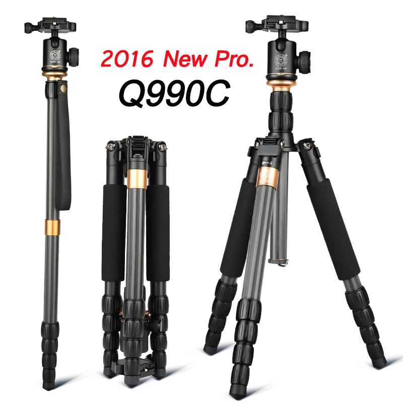 

Qingzhuangshidai Q990C Professional Photography Carbon Fiber Camera Tripod Monopod with Ballhead Traveling For DSLR Canon Nikon