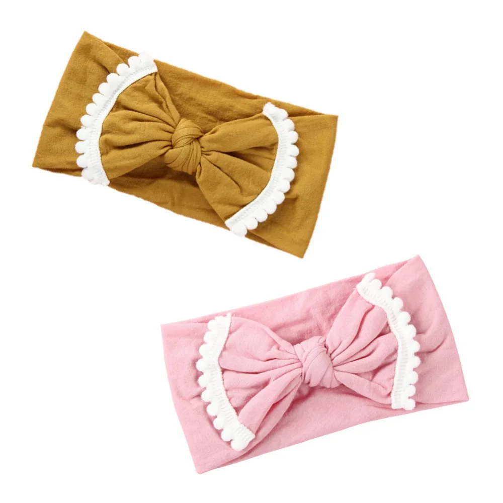 

Baby Bow Headband Soft Nylon Bow Baby Girl Hair Accessories with Pompom Trim Bow Hair Band 27 Colors JFNY031