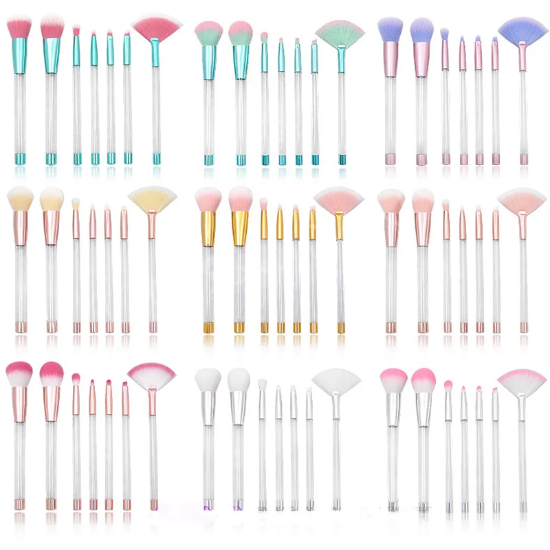 

DIY 7pcs Empty Handle Unicorn Make Up Brushes Set Crystal Portable Foundation Blending Powder Cosmetic Brush maquillaje PVC bag